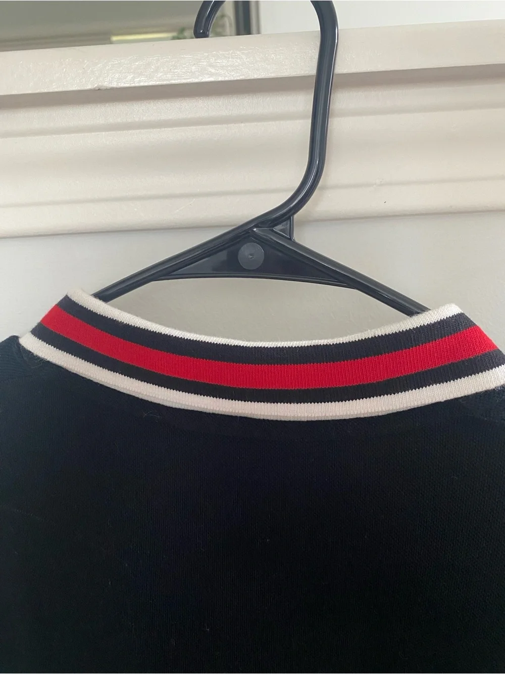 Gucci Black Polo with White Trim and Red-Black Stripe Collar